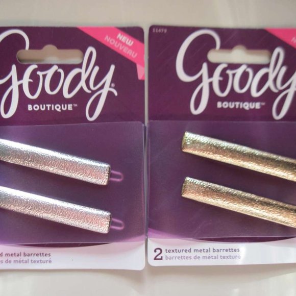 2 Goody Boutique Textured Metal Hair Barrettes Secure Back Clips Stay Tight Gold - Picture 7 of 15